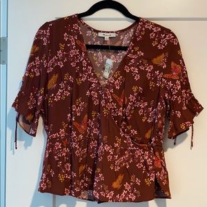 NWT burgundy Madewell wrap top.